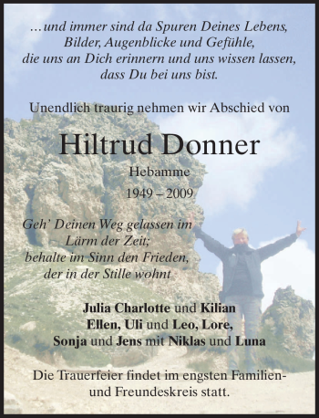 Traueranzeigen Von Hiltrud Donner Trauer Merkur De