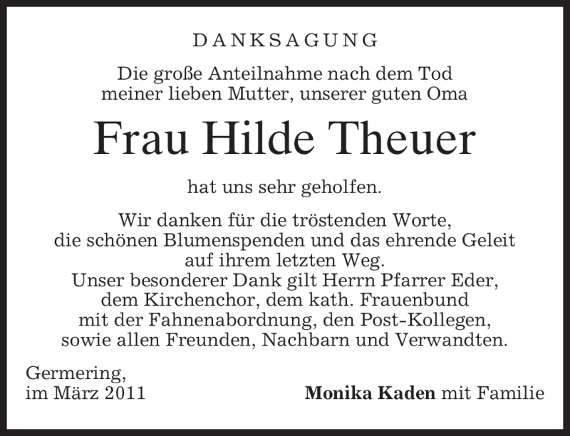 Traueranzeigen Von Hilde Theuer Trauer Merkur De