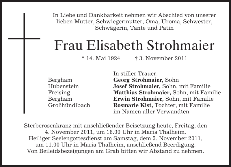 Traueranzeigen Von Elisabeth Strohmaier Trauer Merkur De