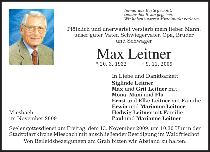 Traueranzeigen Von Max Leitner Trauer Merkur De