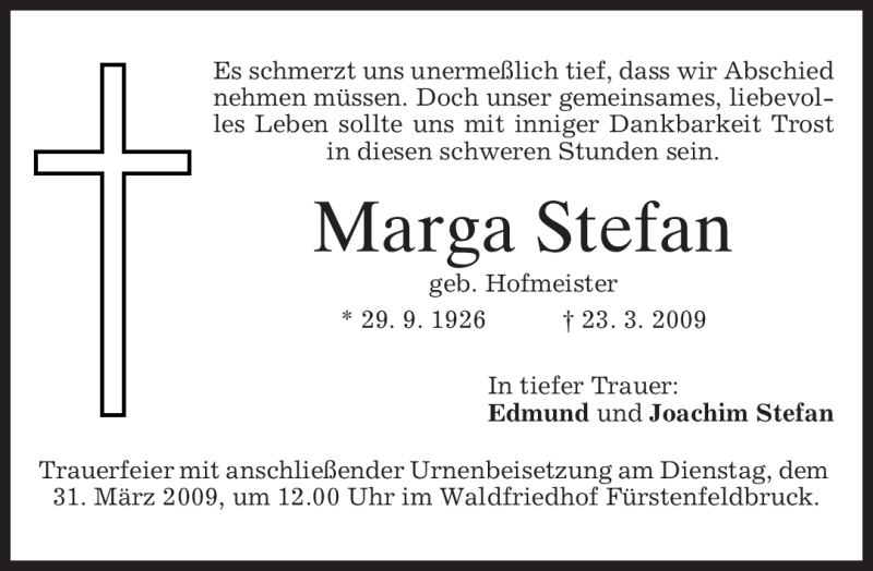 Traueranzeigen Von Marga Stefan Trauer Merkur De