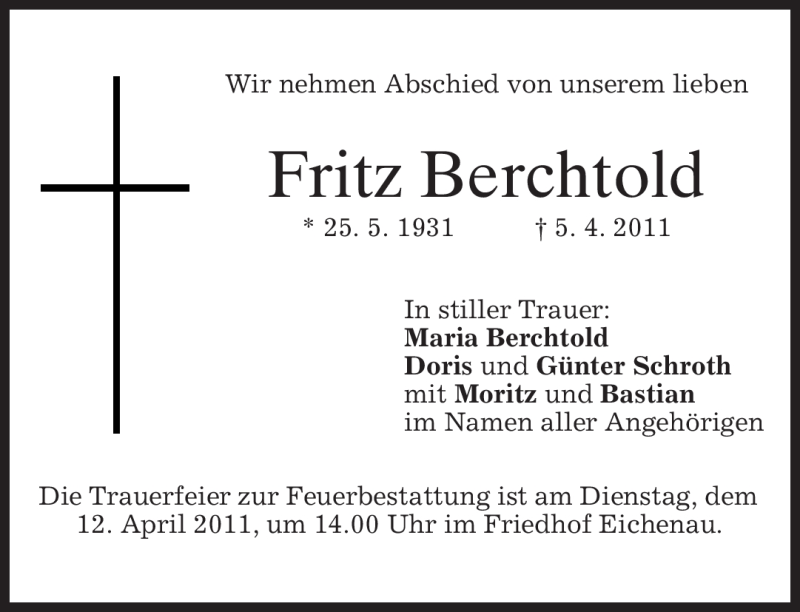 Traueranzeigen Von Fritz Berchtold Trauer Merkur De