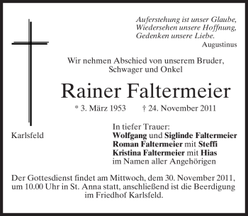 Traueranzeigen Von Rainer Faltermeier Trauer Merkur De