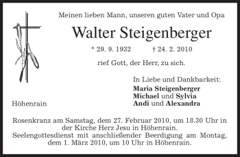 Traueranzeigen Von Walter Steigenberger Trauer Merkur De