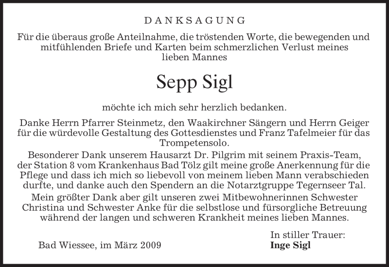 Traueranzeigen Von Sepp Sigl Trauer Merkur De