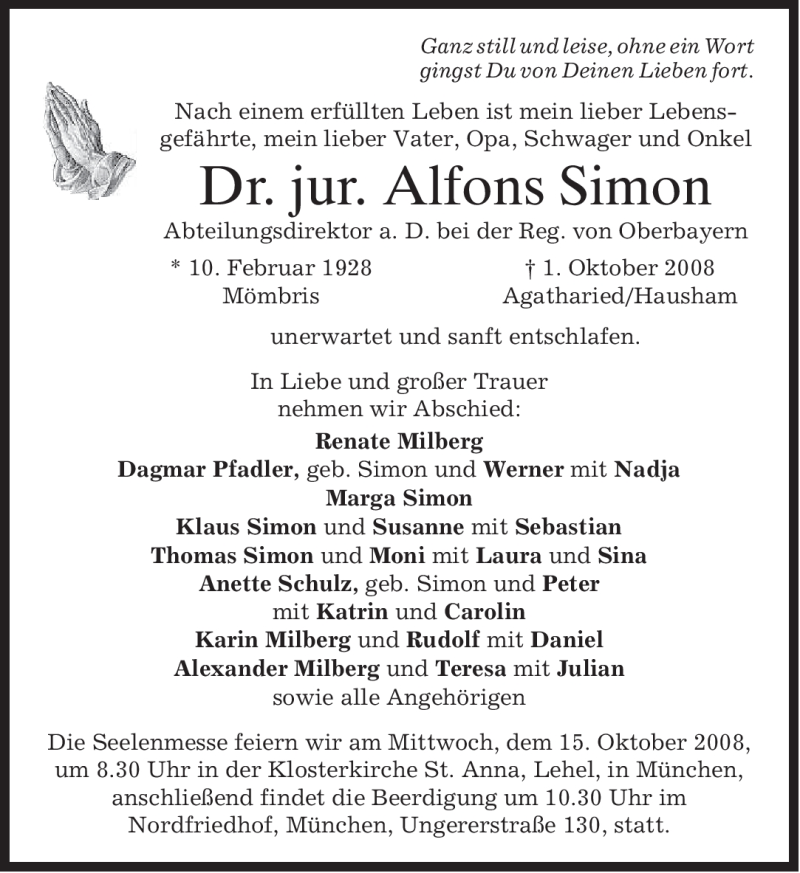 Traueranzeigen Von Alfons Simon Trauer Merkur De