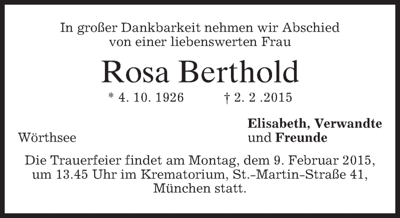 Traueranzeigen Von Rosa Berthold Trauer Merkur De