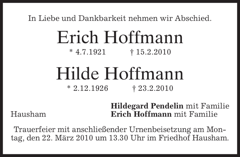 Traueranzeigen Von Hilde Hoffmann Trauer Merkur De