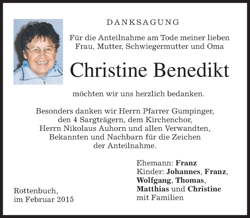 Traueranzeigen Von Christine Benedikt Trauer Merkur De