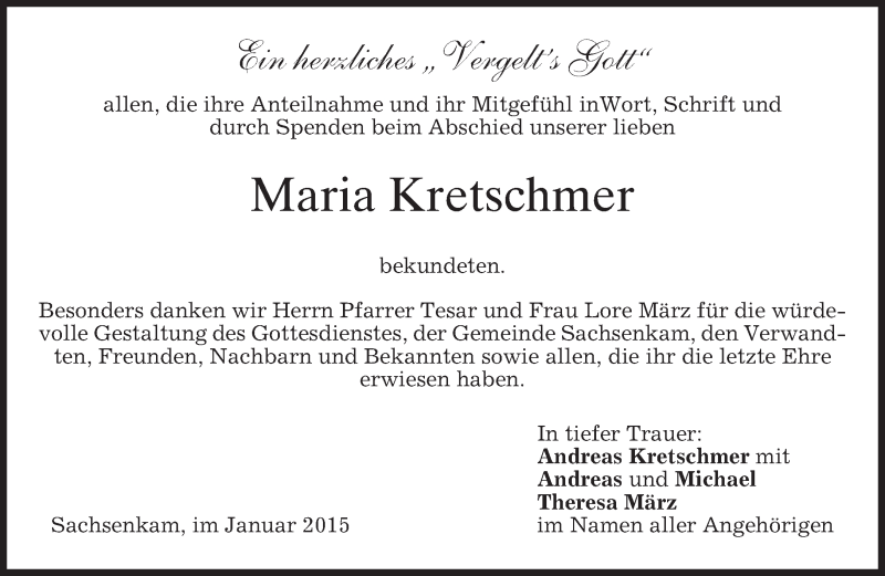 Traueranzeigen Von Maria Kretschmer Trauer Merkur De