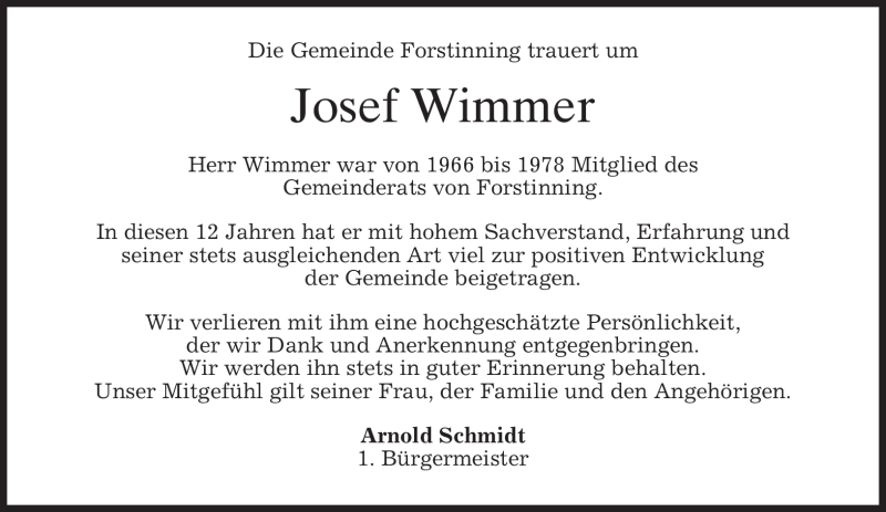 Traueranzeigen Von Josef Wimmer Trauer Merkur De