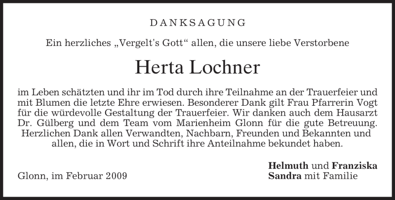 Traueranzeigen Von Herta Lochner Trauer Merkur De