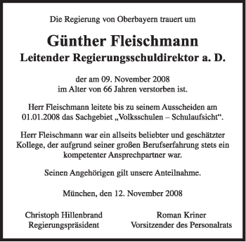 Traueranzeigen Von G Nther Fleischmann Trauer Merkur De