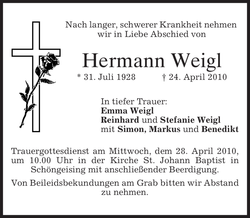 Traueranzeigen Von Hermann Weigl Trauer Merkur De