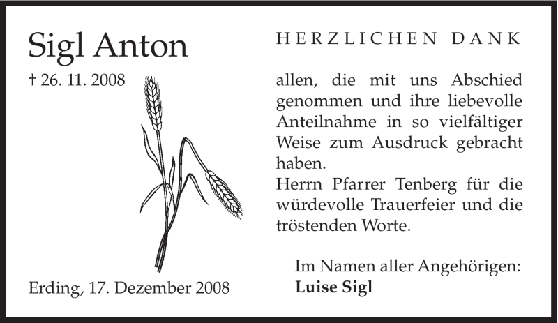 Traueranzeigen Von Sigl Anton Trauer Merkur De