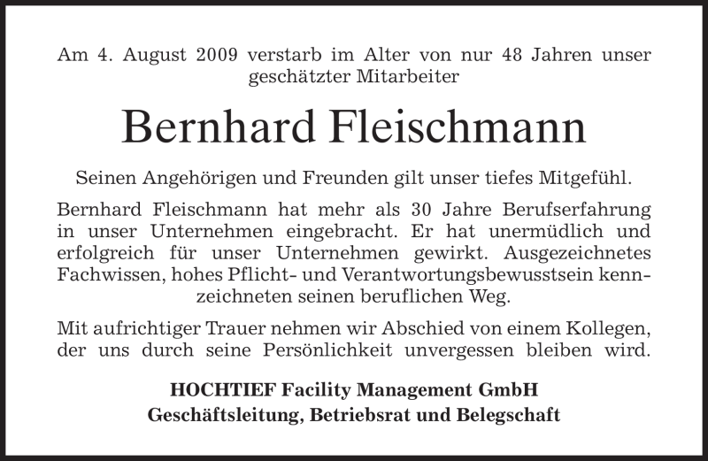 Traueranzeigen Von Bernhard Fleischmann Trauer Merkur De