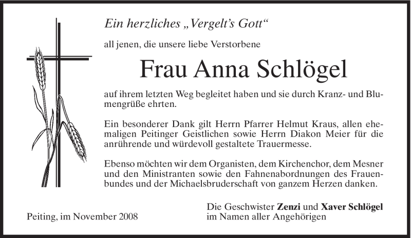 Traueranzeigen von Anna Schlögel trauer merkur de