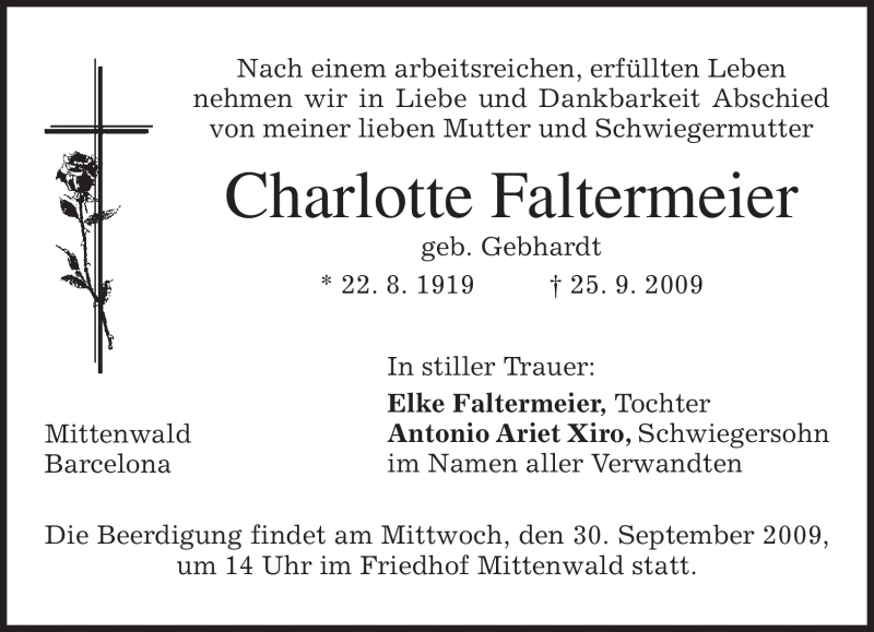 Traueranzeigen Von Charlotte Faltermeier Trauer Merkur De