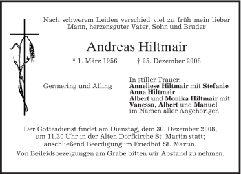 Traueranzeigen Von Andreas Hiltmair Trauer Merkur De