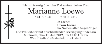 Traueranzeigen Von Marianne Loewe Trauer Merkur De