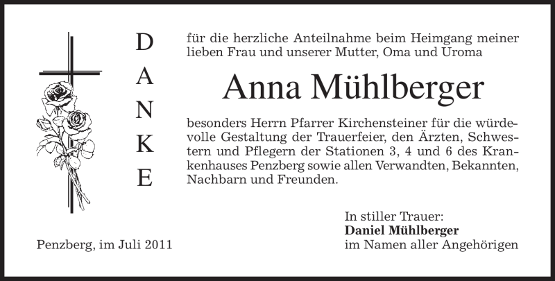 Traueranzeigen von Anna Mühlberger trauer merkur de