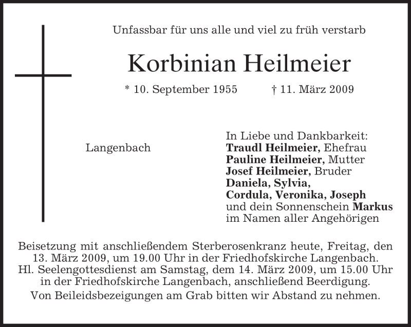 Traueranzeigen Von Korbinian Heilmeier Trauer Merkur De