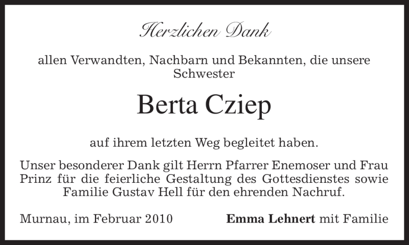 Traueranzeigen Von Berta Cziep Trauer Merkur De