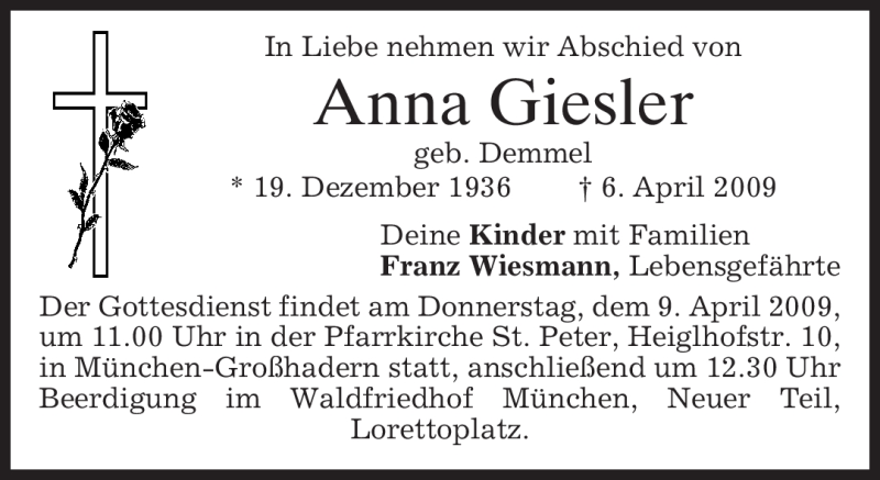 Traueranzeigen Von Anna Giesler Trauer Merkur De