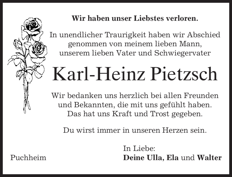 Traueranzeigen Von Karl Heinz Pietzsch Trauer Merkur De