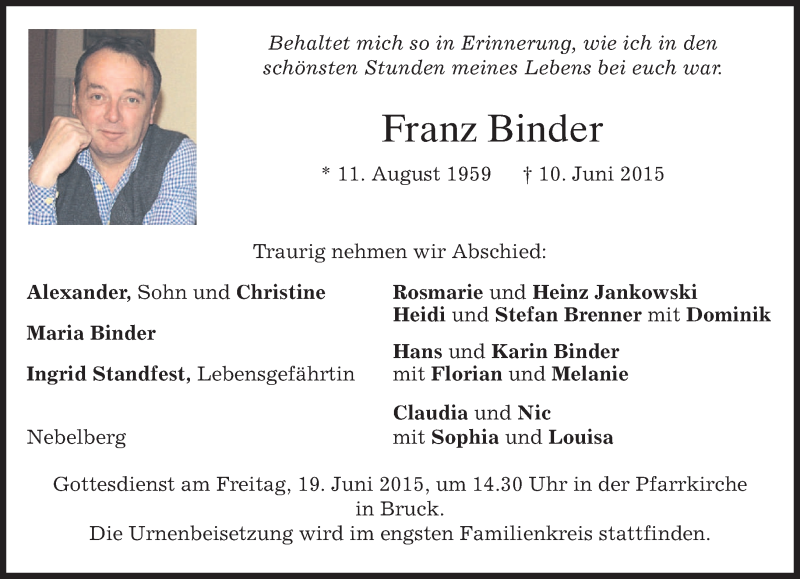 Traueranzeigen Von Franz Binder Trauer Merkur De