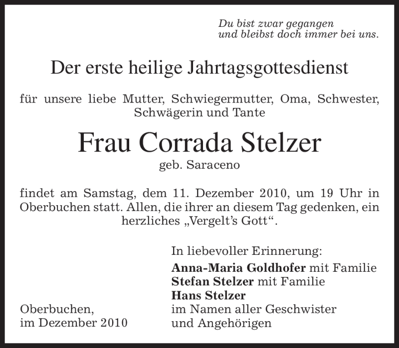 Traueranzeigen Von Corrada Stelzer Trauer Merkur De