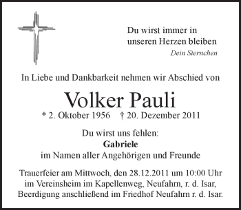 Traueranzeigen Von Volker Pauli Trauer Merkur De