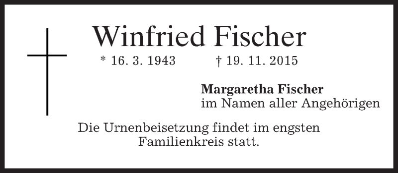 Traueranzeigen Von Winfried Fischer Trauer Merkur De