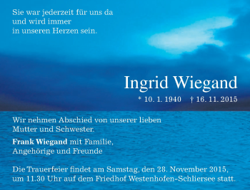 Traueranzeigen Von Ingrid Wiegand Trauer Merkur De