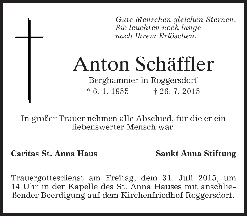 Traueranzeigen von Anton Schäffler trauer merkur de