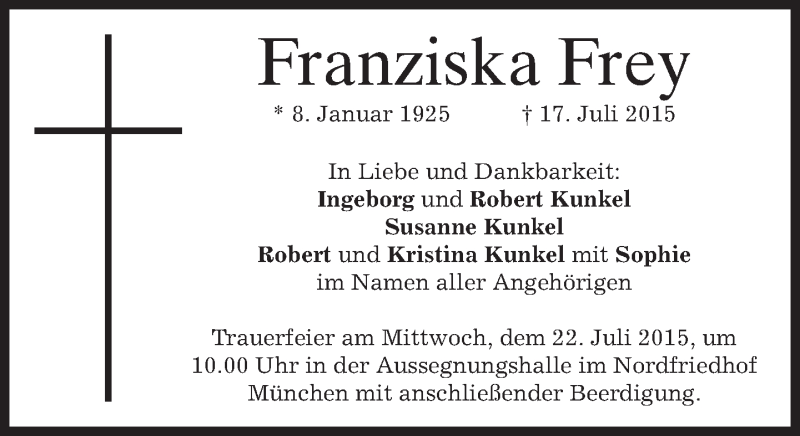 Traueranzeigen Von Franziska Frey Trauer Merkur De