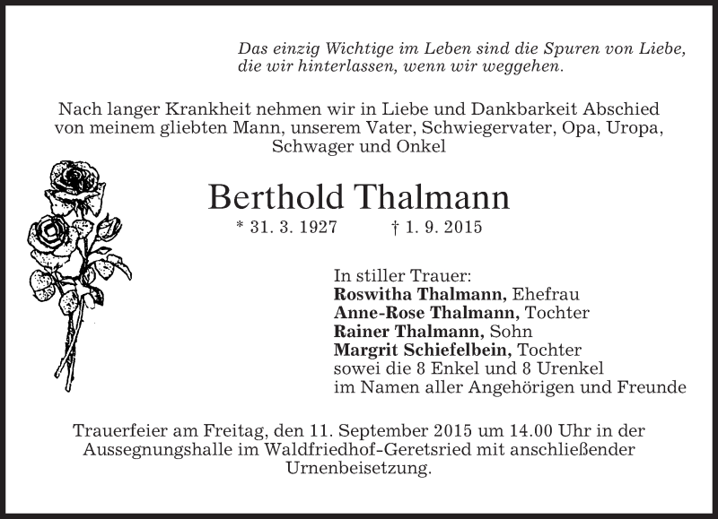 Traueranzeigen Von Berthold Thalmann Trauer Merkur De