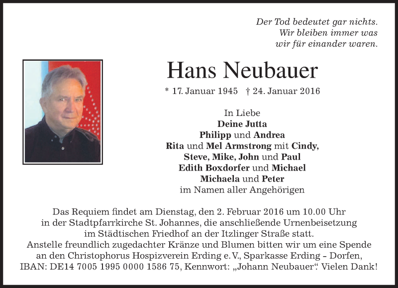 Traueranzeigen Von Hans Neubauer Trauer Merkur De