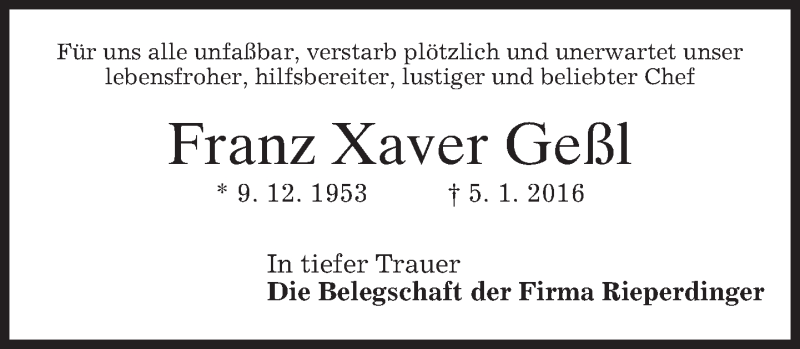 Traueranzeigen Von Franz Xaver Ge L Trauer Merkur De