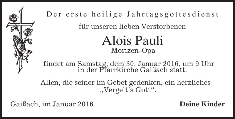 Traueranzeigen Von Alois Pauli Trauer Merkur De