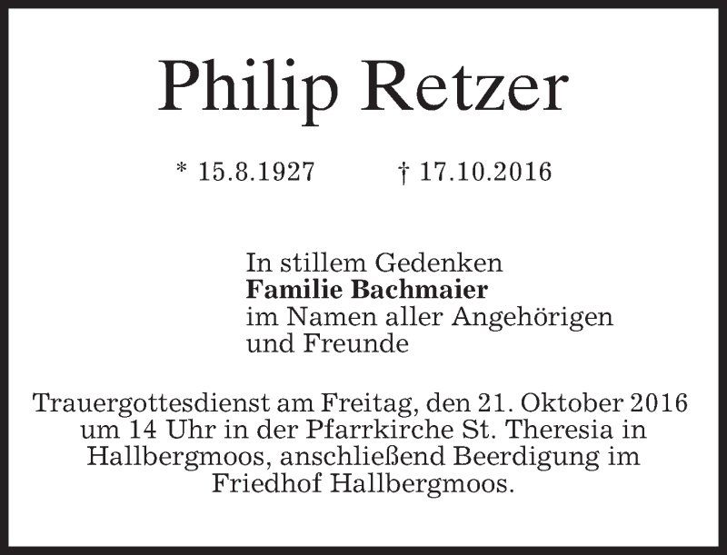 Traueranzeigen Von Philip Retzer Trauer Merkur De