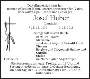 Traueranzeigen Von Josef Huber Trauer Merkur De