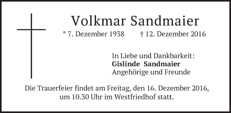 Traueranzeigen Von Volkmar Sandmaier Trauer Merkur De