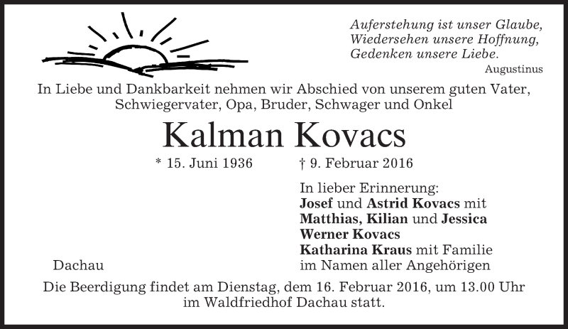 Traueranzeigen Von Kalman Kovacs Trauer Merkur De