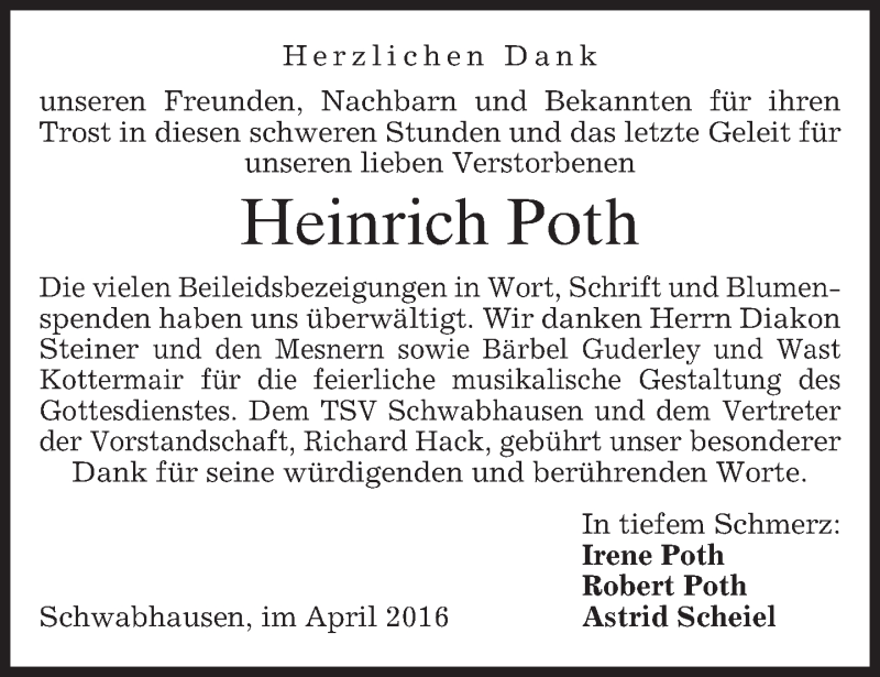 Traueranzeigen Von Heinrich Poth Trauer Merkur De