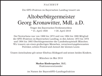 Traueranzeigen Von Georg Kronawitter Trauer Merkur De