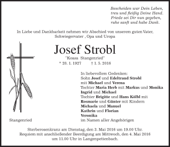 Traueranzeigen Von Josef Strobl Trauer Merkur De