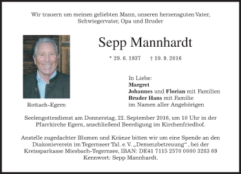 Traueranzeigen Von Sepp Mannhardt Trauer Merkur De