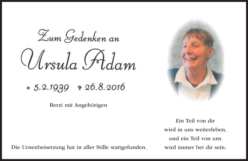 Traueranzeigen Von Ursula Adam Trauer Merkur De