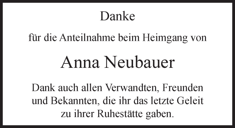 Traueranzeigen Von Anna Neubauer Trauer Merkur De